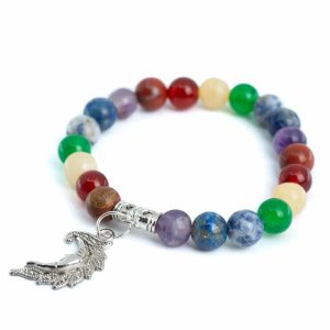 Pulsera de piedras preciosas 7 Chakras con charm de la Luna - 8 mm