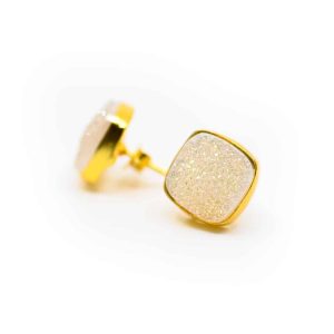 Pendientes de Piedras Preciosas Quarzo Druzy- Plata 925 y oro chapado