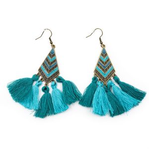 Pendientes Bohemios Borlas Azules