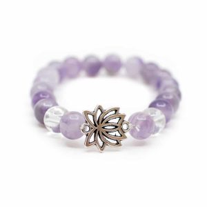 Pulsera de Gemas Amatista/Cristal de Roca con Loto