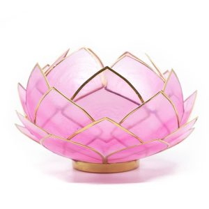 Iluminación Acogedora Portavelas Flor de Loto Borde Dorado - Rosa Grande