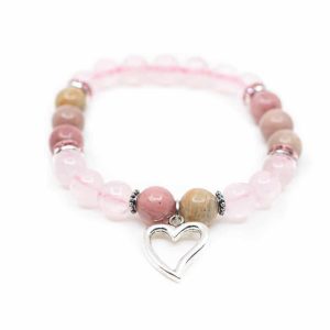 Pulsera de Cuarzo Rosa/Rodocrosita Corazón