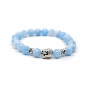 Pulsera de piedras preciosas Ágata azul con Buda