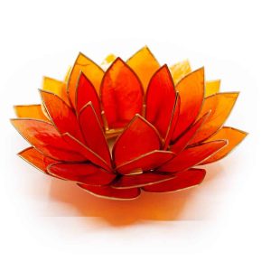 Iluminación Acogedora Portavelas Flor de Loto Borde Dorado - Deluxe Naranja