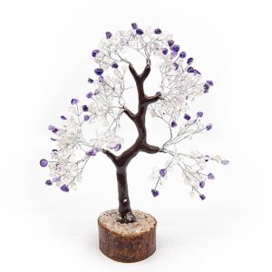 Árbol de Piedras Preciosas Amatista y Cristal de Roca (22 cm)