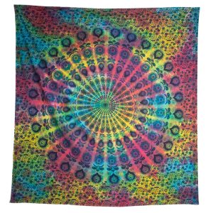 Auténtico Tapiz Mandala Arco Iris de Algodón (225 x 210 cm)