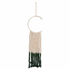 Media Luna de Macramé y Cuentas de Madera Blanco/Verde - 40 cm