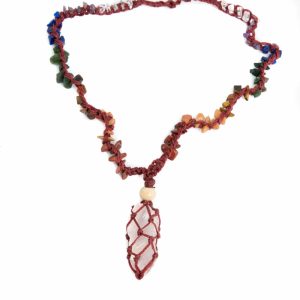 Colgante de Piedras Preciosas en bruto de Cuarzo Rosa con collar de Chakras