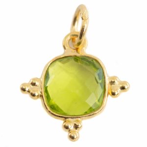 Colgante de Peridota Cuadrado - Plata y Dorado - 8 mm