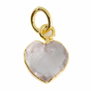 Colgante de Cuarzo Rosa en Forma de Corazón - Chapado en Oro - 10 mm