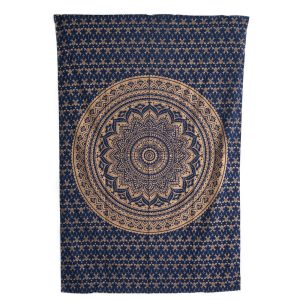 Tapiz de Algodón Auténtico - Mandala Azul/Dorado en Círculos