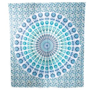 Tapiz de Algodón Auténtico -  Mandala Azul/Verde (240 x 210 cm)