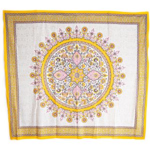 Tapiz de Algodón Mandala Floral Auténtico Amarillo (240 x 210 cm)