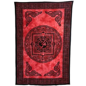 Tapiz de Algodón Auténtico Chakra Círculo OHM Rojo (215 x 135 cm)