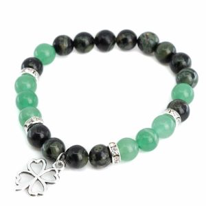 Pulsera de Piedras Preciosas Aventurina/Labradorita con trébol de cuatro hojas