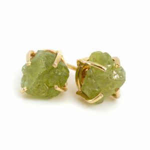 Pendientes de Piedra Preciosa Peridota en Bruto - Plata 925 y Chapado de Oro