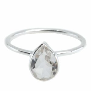 Anillo de Cristal de Roca - Plata 925 - Forma de Pera (Talla 17)