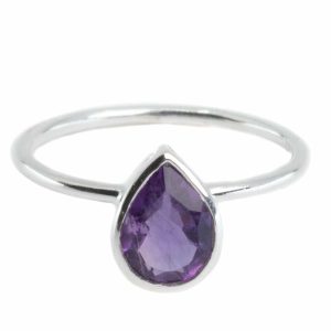 Anillo de Amatista - Plata 925 - Forma de Pera (Talla 17)