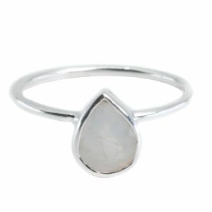 Anillo de Piedra Lunar Arco Iris - Plata 925 - Forma de pera (Talla 17)