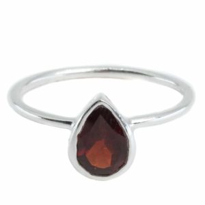 Anillo de Granate - Plata 925 - Forma de pera (Talla 17)