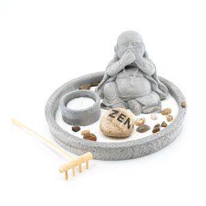 Mini Jardín Zen Japonés Redondo con Buda Risueño (8 cm)